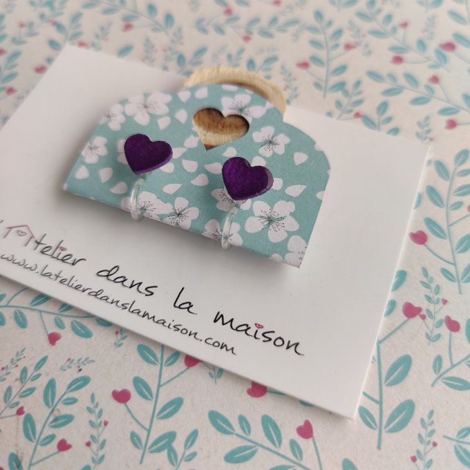 Boucles d'oreilles sans perçage coeur violet