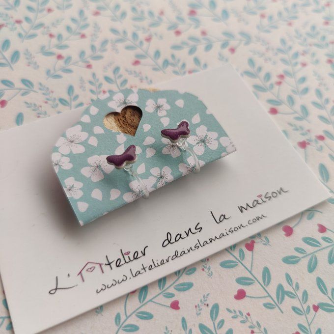 Boucles d'oreilles sans perçage papillon violet foncé