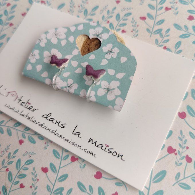 Boucles d'oreilles sans perçage papillon violet foncé