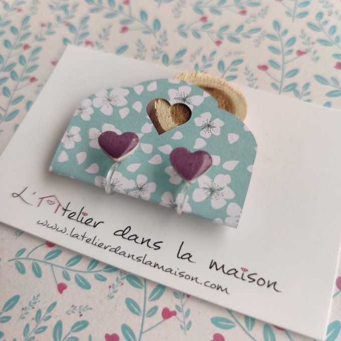 Boucles d'oreilles sans perçage coeur violet petits défauts