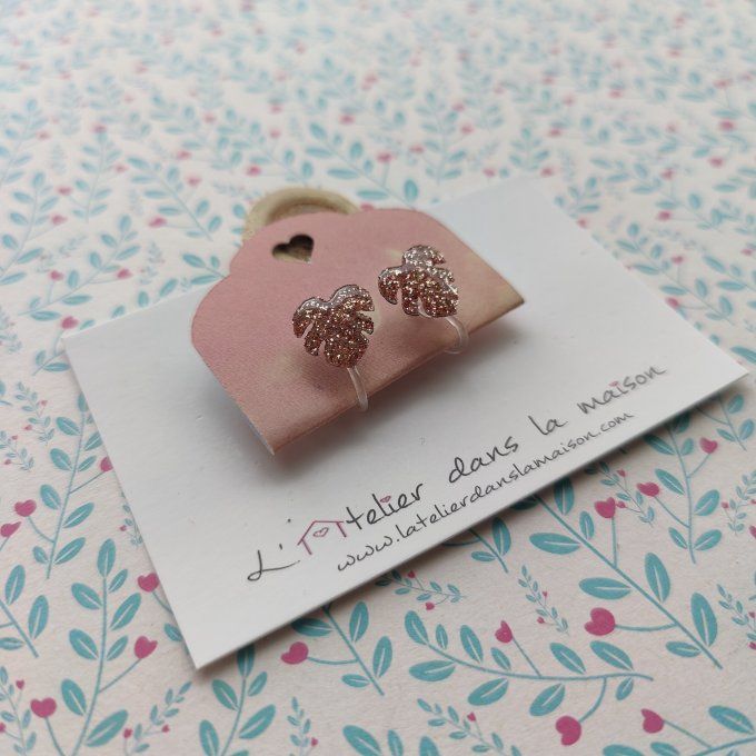 Boucles d'oreilles sans perçage feuille exotique à paillette