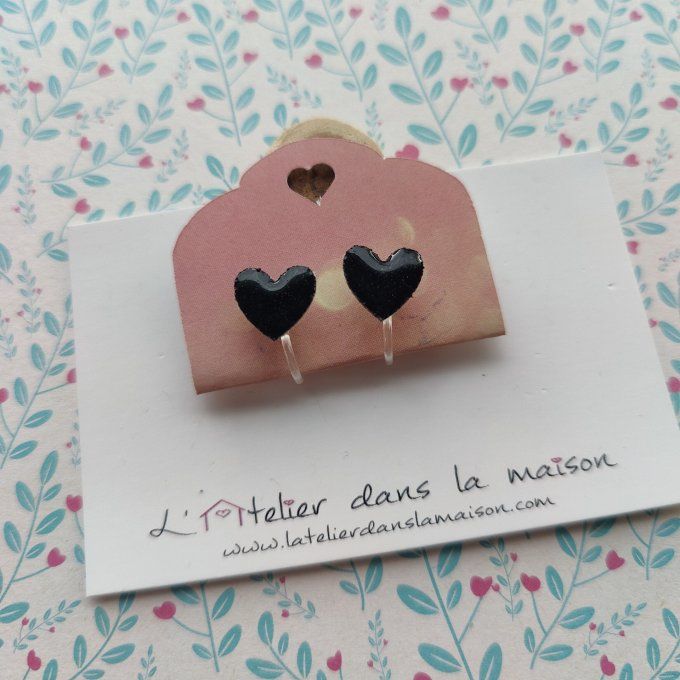 Boucles d'oreilles sans perçage coeur noir