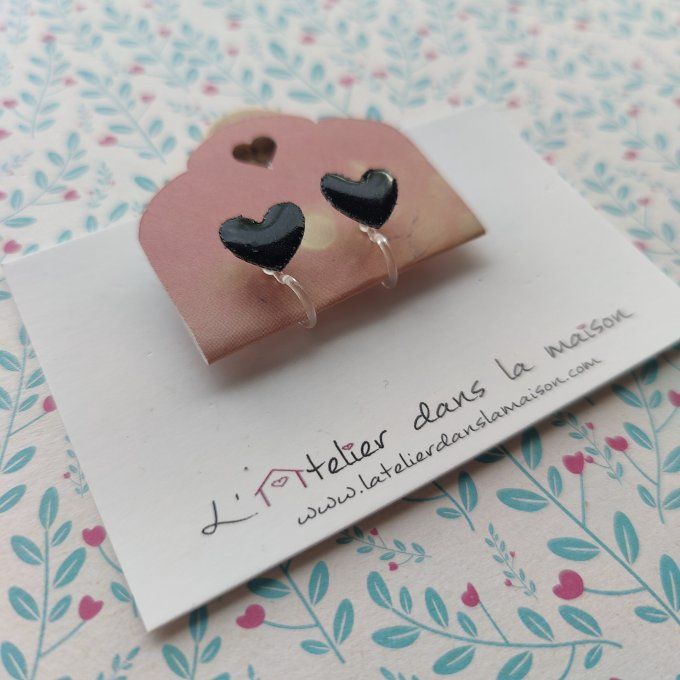 Boucles d'oreilles sans perçage coeur noir
