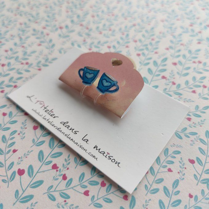 Boucles d'oreilles avec ou sans perçage tasses bleues