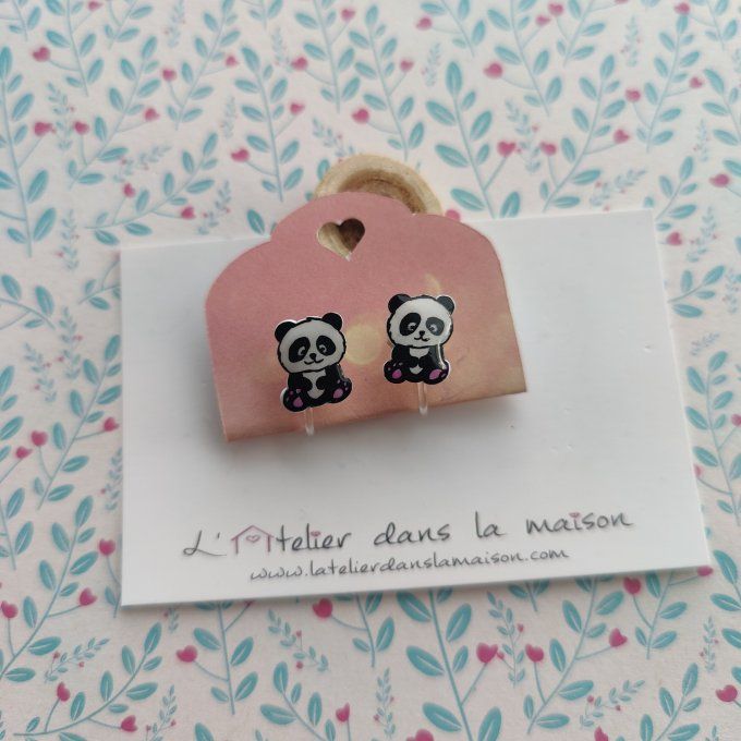 Boucles d'oreilles sans perçage panda blanc et noir