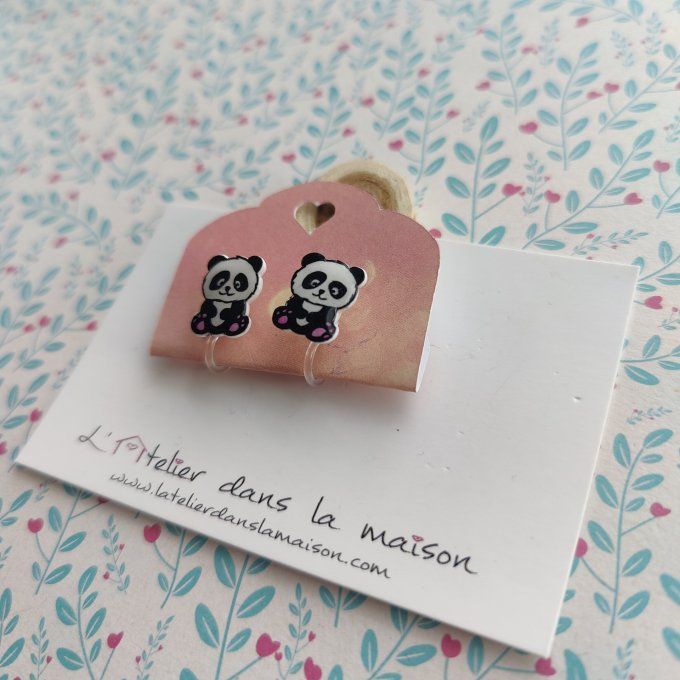 Boucles d'oreilles sans perçage panda blanc et noir