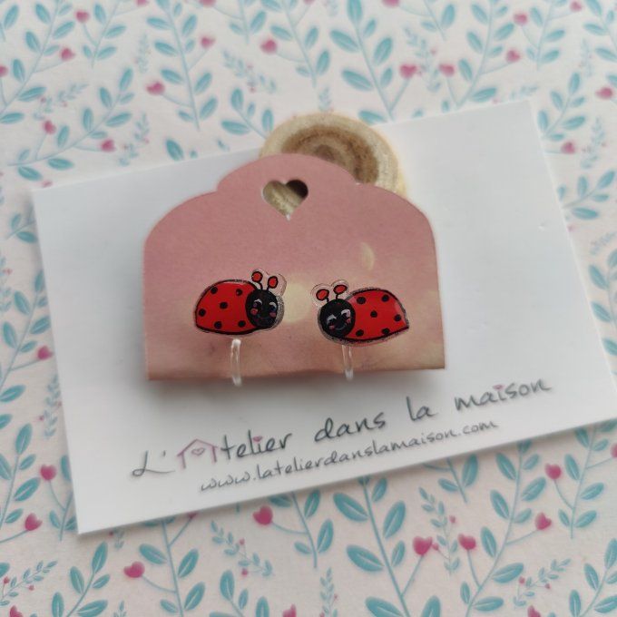 Boucles d'oreilles sans perçage coccinelle défaut