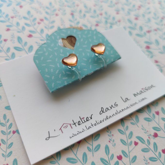 Boucles d'oreilles sans perçage coeur reflets dorés