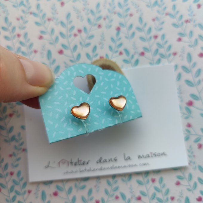 Boucles d'oreilles sans perçage coeur reflets dorés