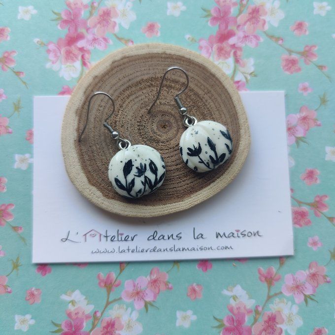 Boucles d'oreilles citrouilles blanches et noires
