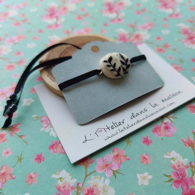 Bracelet médaillon citrouille blanche et noire