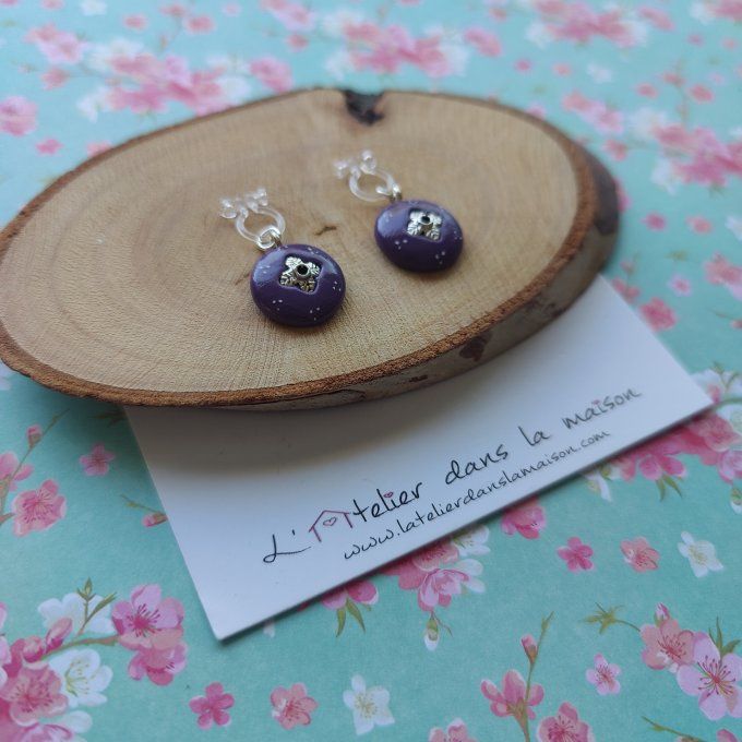 Boucles d'oreilles sans perçage ronde violettes