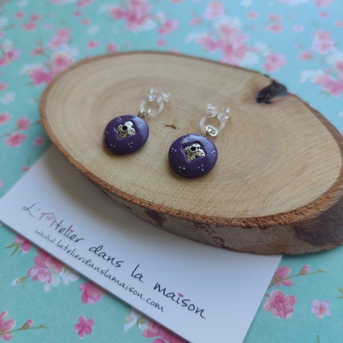 Boucles d'oreilles sans perçage ronde violettes