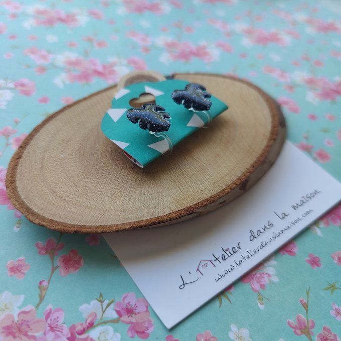 Boucles d'oreilles sans perçage feuille monstera paillettée