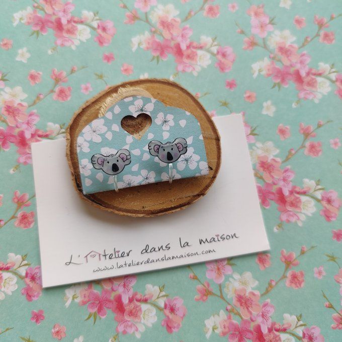 Boucles d'oreilles sans perçage tête de koala