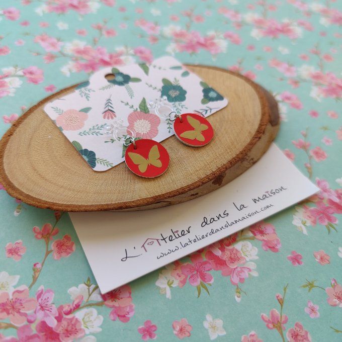 Boucles d'oreilles sans perçage enfant en simili papillon rouge