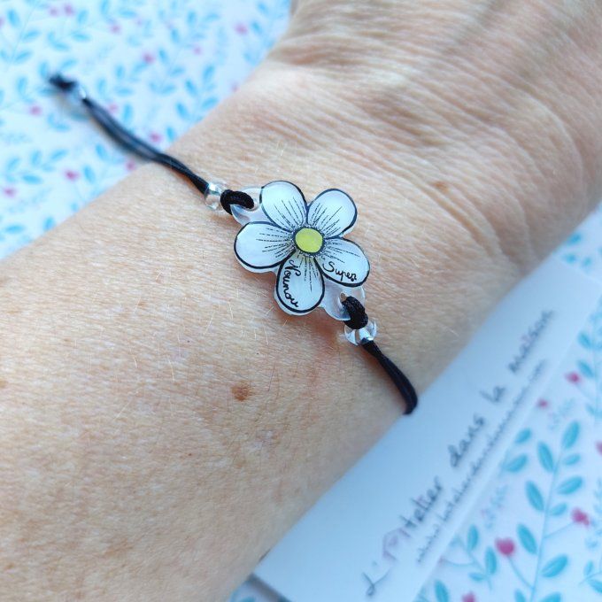 Bracelet réglable et personnalisable SUPER nounou fleur 