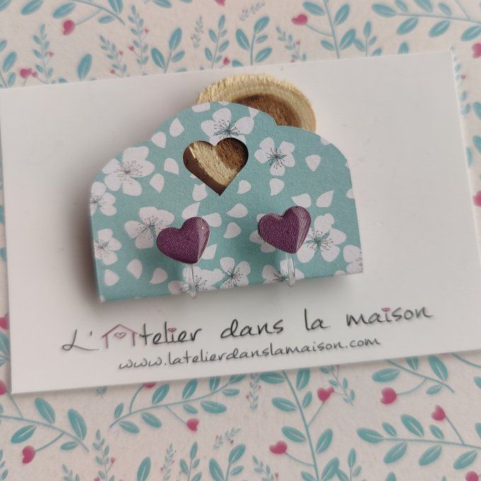 Boucles d'oreilles sans perçage coeur violet petits défauts