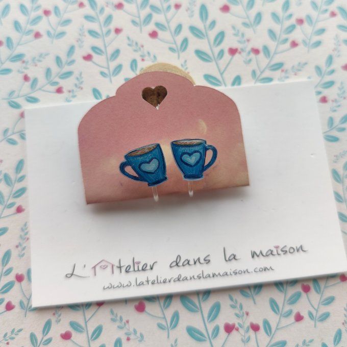 Boucles d'oreilles avec ou sans perçage tasses bleues