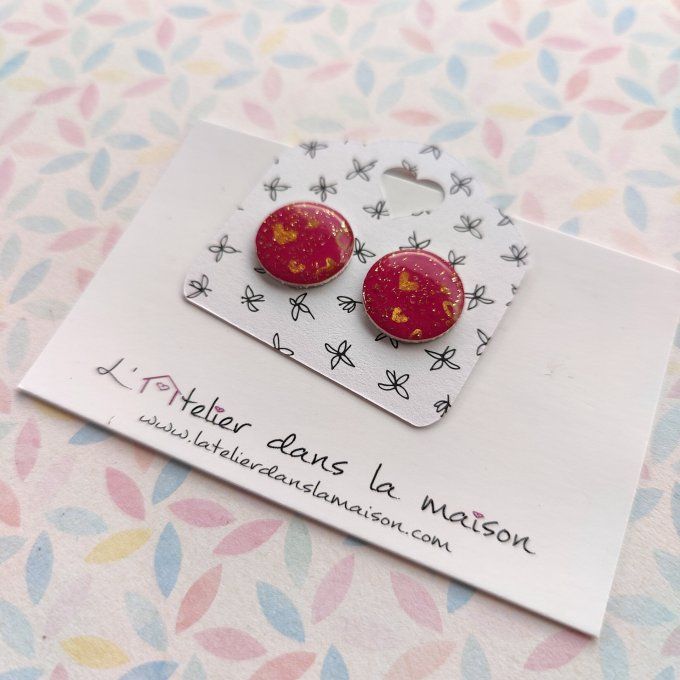 Boucles d'oreilles avec ou sans perçage rose et dorée