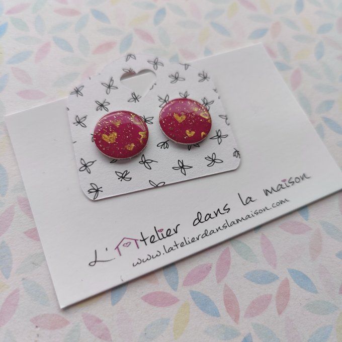 Boucles d'oreilles avec ou sans perçage rose et dorée