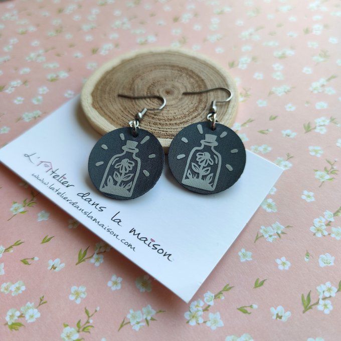 Boucles d'oreilles rondes en simili cuir fleur