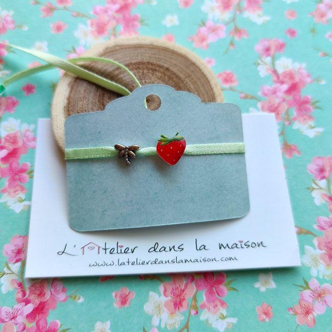 Bracelet fraise et libellule