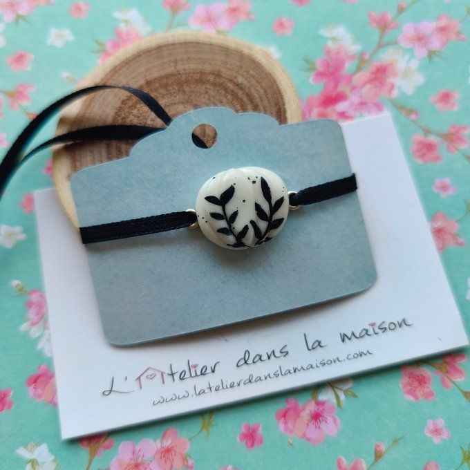 Bracelet médaillon citrouille blanche et noire