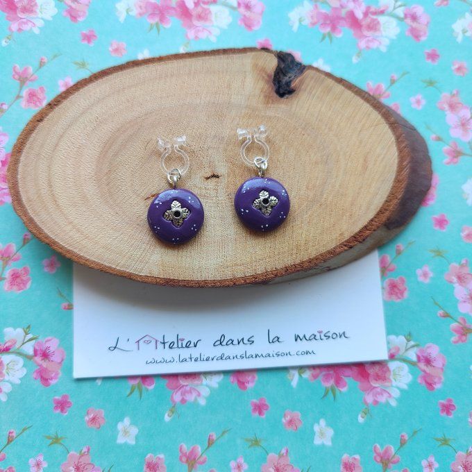 Boucles d'oreilles sans perçage ronde violettes