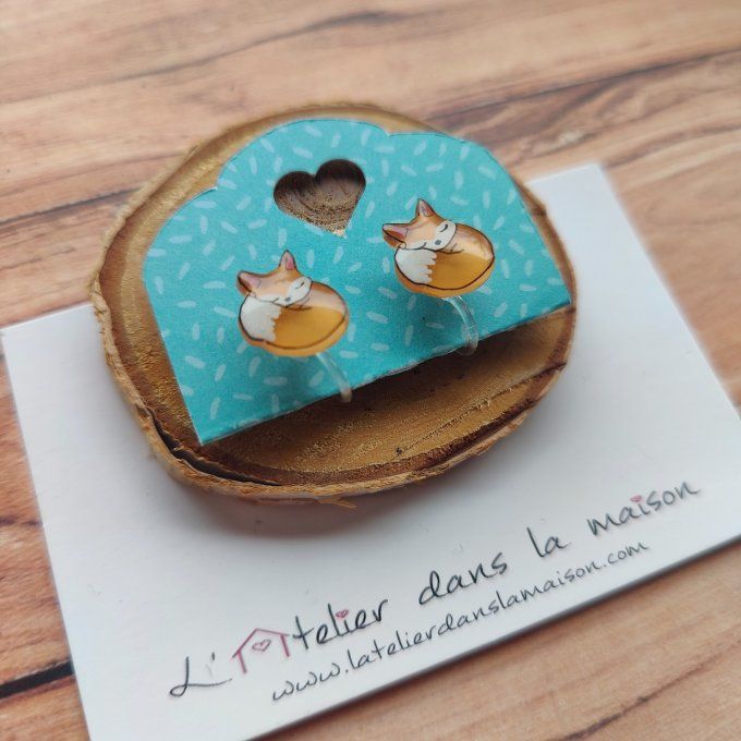 Boucles d'oreilles sans perçage renard endormi