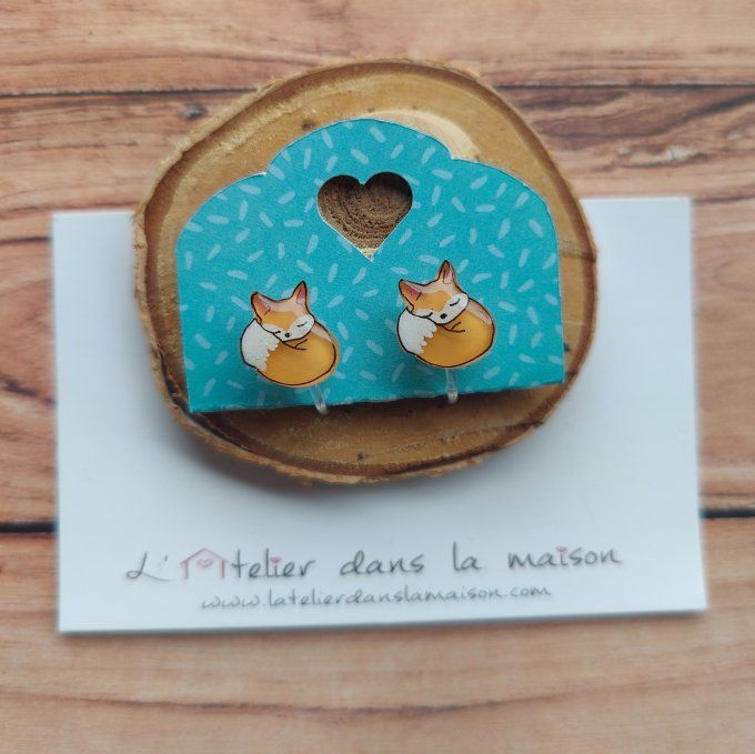 Boucles d'oreilles sans perçage renard endormi