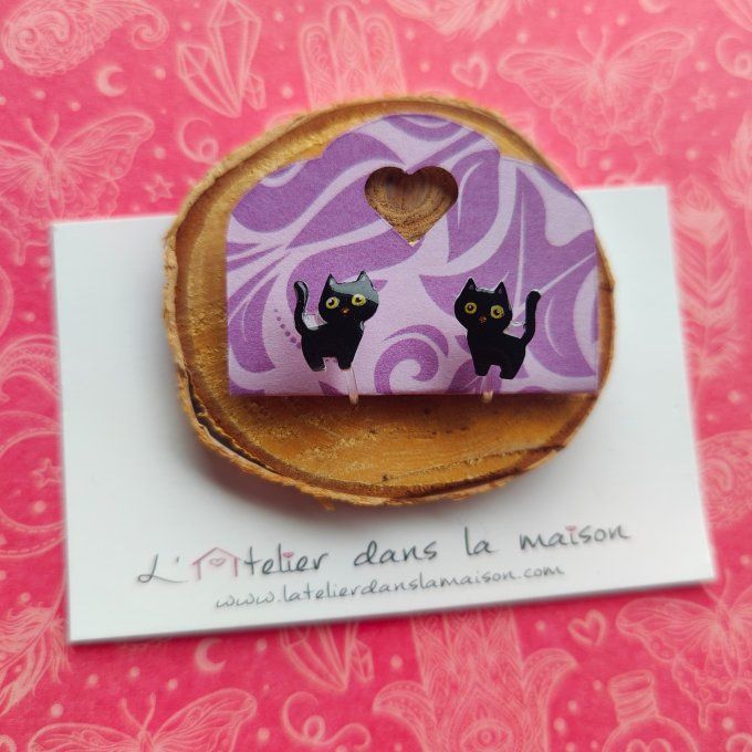 boucles d'oreilles chat noir avec ou sans perçage
