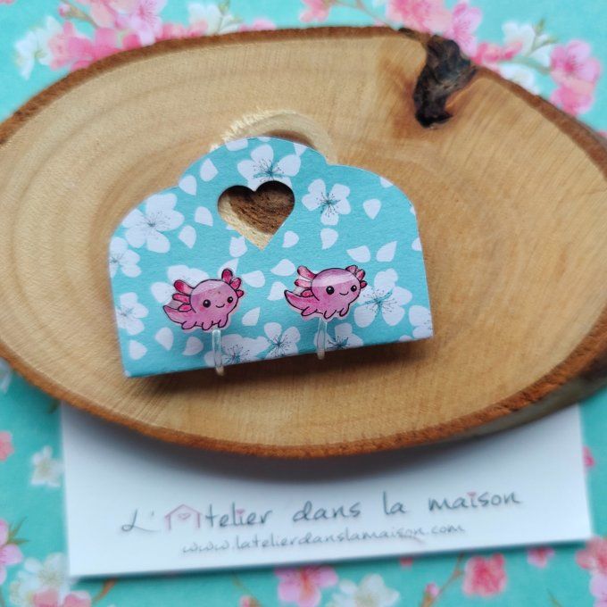 boucles d'oreilles axolotl avec ou sans perçage