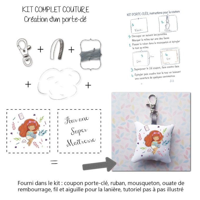 Kit complet "Je couds mon porte-clé" pour les maitresses