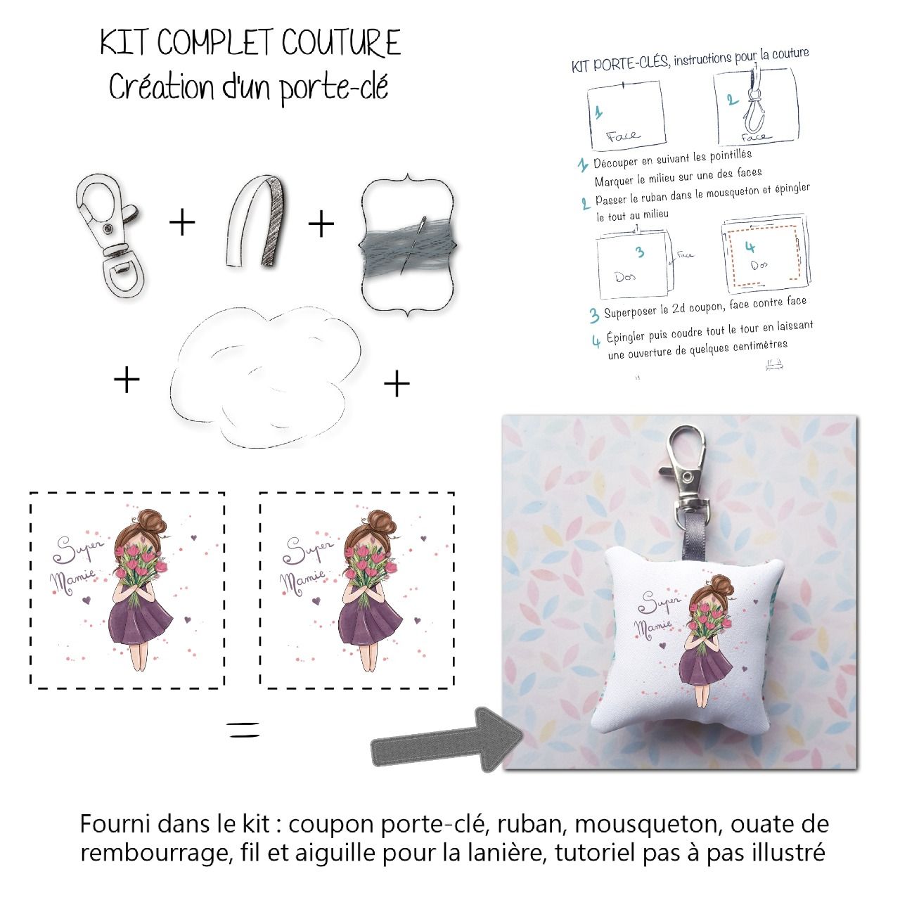 Kit complet Je couds mon porte-clé pour les mamies - Latelierdanslamaison