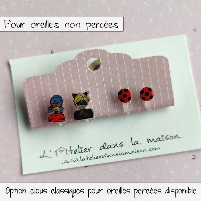 Boucles d'oreilles avec ou sans perçage inspiration Miraculous