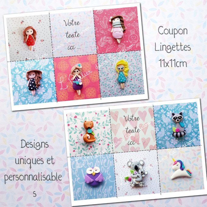 coupon lingettes fillette ou animaux personnalisable