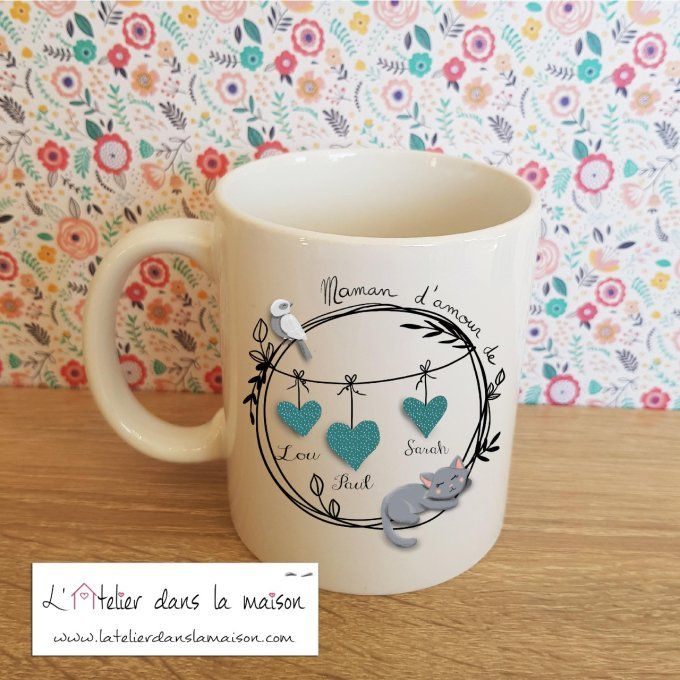 Tasse Maman d'amour avec prénoms 