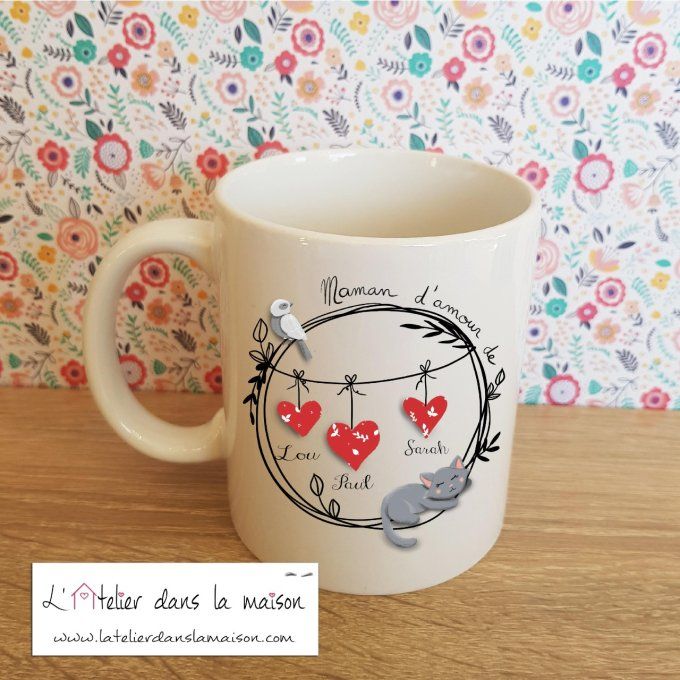 tasse maman chat et coeurs