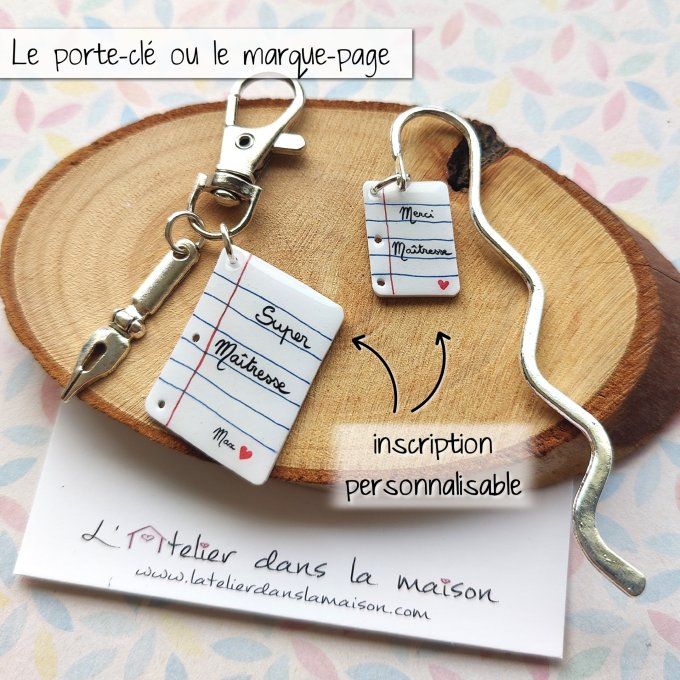 porte-clé ou marque-page maitresse personnalisable
