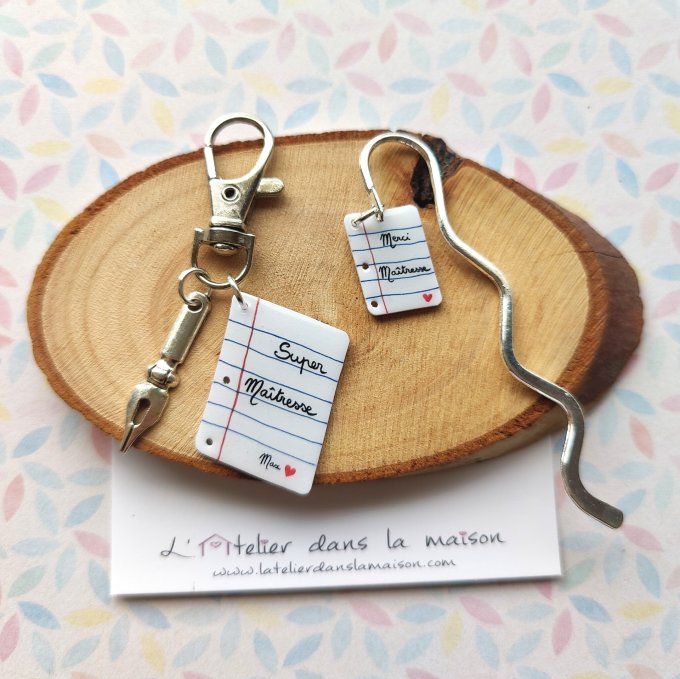 porte-clé ou marque-page maitresse personnalisable