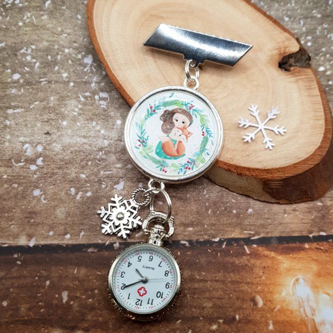 Montre de poche infirmière et boucles fillette au renard