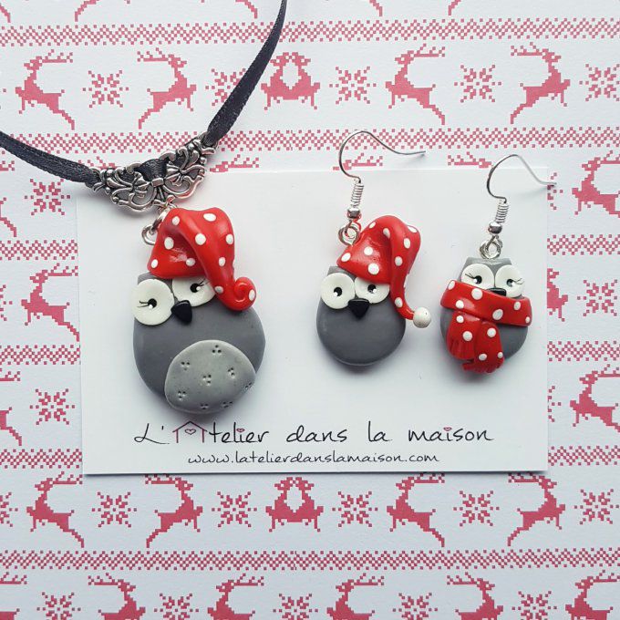 collier ou boucles chouettes noel