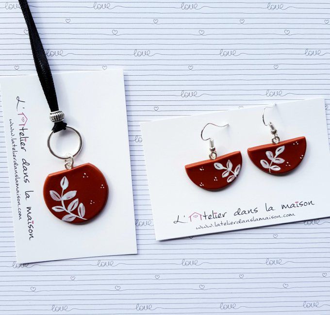 Collier ou Boucles d'oreilles aquarelle terre de sienne