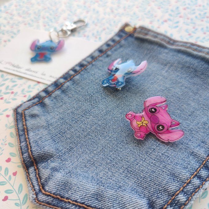 porte-clé ou broche inspiration stitch et angèle