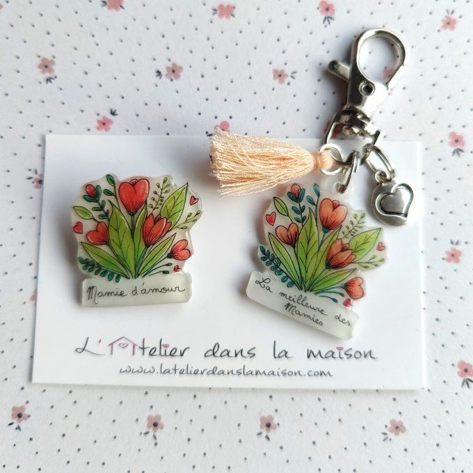 porte-clé ou broche bouquet cadeau