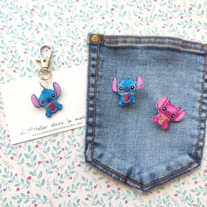 porte-clé ou broche inspiration stitch et angèle