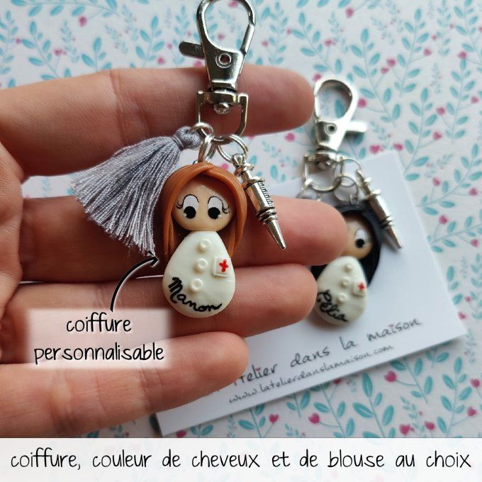 porte-clé personnalisable infirmière, soignant, prénom