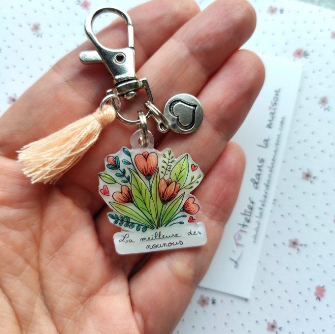 Porte-clé ou broche bouquet nounou personnalisable  