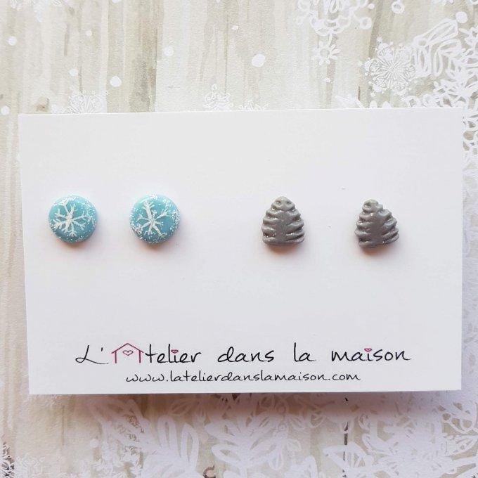 clous d'oreilles flocon ou sapin